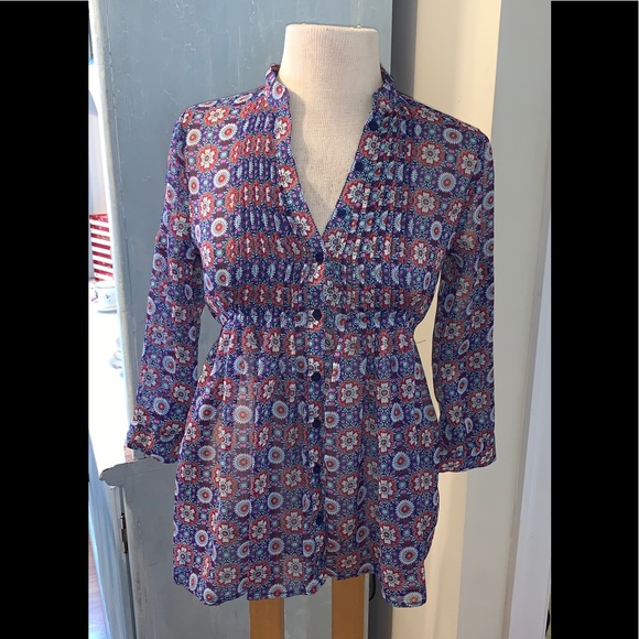 Sheer button up 3/4 Sleeve Blouse XS - Picture 1 of 8